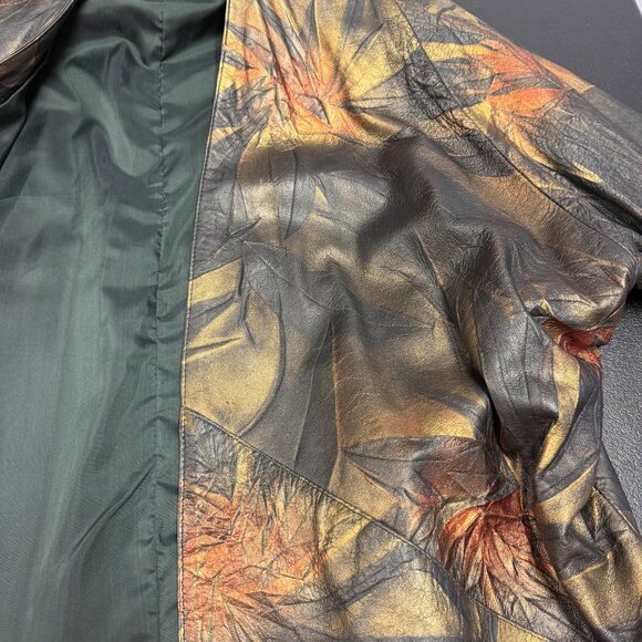 VTG Abstract Leather Jacket Open Front Made in Turkey Oversized Artsy Coat XL - Picture 3 of 11